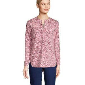 Lands' End Wrinkle Free No Iron Split Neck Soft Tunic Top Size S